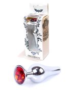 srebrny nierdzewny korek analny z czerwonym diamencikiem 9,5 cm