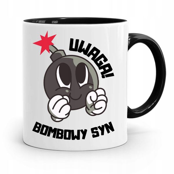 Kubek Czarny Prezent Dla Syna Uwaga Bombowy Syn Z Nadrukiem Ze Zdjęciem zdjęcie 1