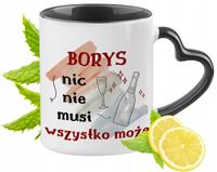 Dla Borysa Kubek Czarny Z Uszkiem W Kształcie Serca Na Prezent Z Nadrukiem