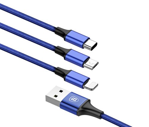 Kabel USB Micro lightning Type-C 3w1 Baseus Rapid niebieski na Arena.pl