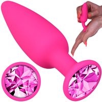 Długi Silikonowy Korek Analny z Kryształem, Plug Różowy