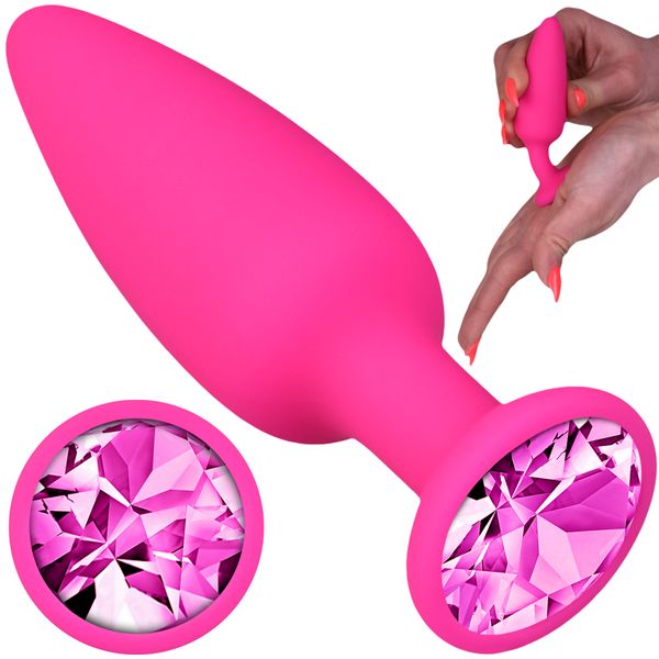 Długi Silikonowy Korek Analny z Kryształem, Plug Różowy zdjęcie 1