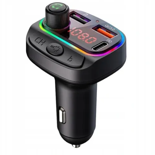 TRANSMITER SAMOCHODOWY FM BLUETOOTH SZYBKA ŁADOWARKA 7 KOLOR RGB MP3 2XUSB na Arena.pl