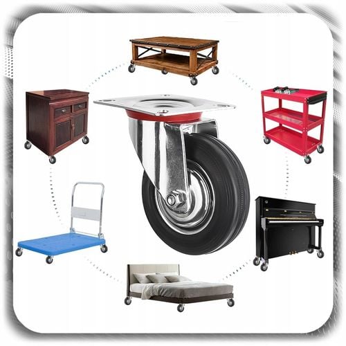 KÓŁKA OBROTOWE JEZDNE 125mm 400kg KOŁA METALOWO GUMOWE Z HAMULCEM DO na Arena.pl