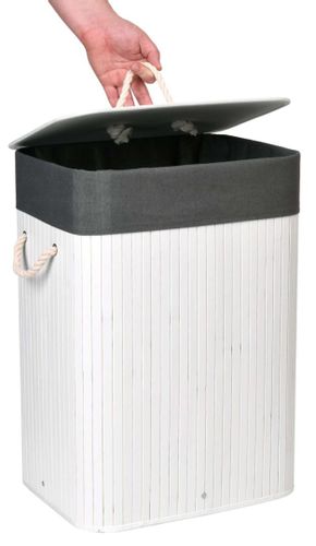 Kosz na pranie bambusowy z pokrywą 80L biało-szary na Arena.pl