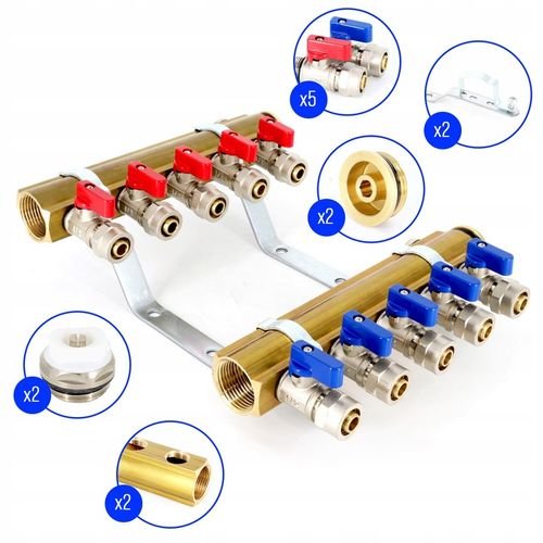Rozdzielacz C.O. 5 obwodów zaworki PEX odpowietrzniki DO GRZEJNIKÓW na Arena.pl