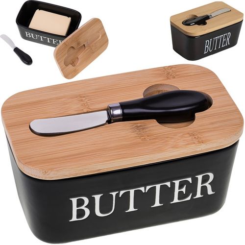 MASELNICZKA PORCELANOWA CERAMICZNA MASELNICZKA Z NOŻEM DO MASŁA BAMBUS TOP na Arena.pl