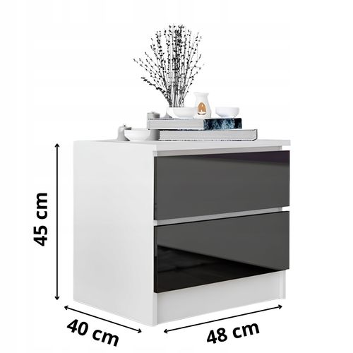 Stolik Nocny Szafka Nocna MDF 45 x 48x 40 CM Zoe Biała Czarny Połysk na Arena.pl