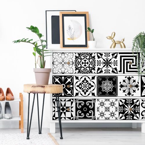 Naklejki Na Kafelki Czarno-biała MAROKAŃSKA Mozaika Zestaw 24 szt. 20x20 na Arena.pl