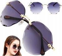 Okulary Damskie Bezramkowe przeciwsłoneczne Pilotki szare UV400 ramki Złote