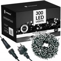 LAMPKI CHOINKOWE 300LED 20m zewnętrzne GRUBE stałe światło ZIMNE BIAŁE