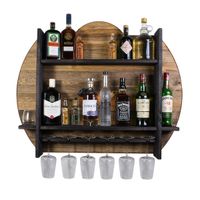 Drewniany barek na ścianę półka barowa ścienna na alkohol i kieliszki – barek wiszący loft vintage SILVER