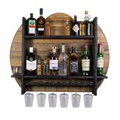 Drewniany barek na ścianę półka barowa ścienna na alkohol i kieliszki – barek wiszący loft vintage SILVER