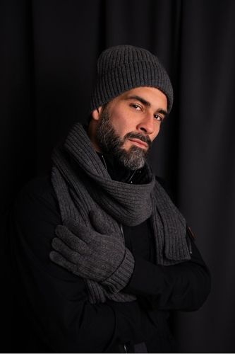 Komplet czapka, szalik, rękawiczki Alcan - wełniany dla mężczyzny na Arena.pl