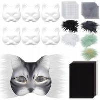 6 Sztuk Pustych Masek Do Malowania Maska Kota Z Futerkiem I Siatką Na