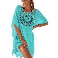 TUNIKA PLAŻOWA LETNIA SUKIENKA NARZUTKA BOHO HAFT LEKKIE PAREO NIEBIESKIE