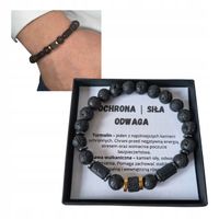 BRANSOLETKA MĘSKA LAWA WULKANICZNA TURMALIN HEMATYT OCHRONA SIŁA ODWAGA