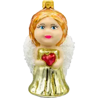 Bombka choinkowa szklana: Anioł z sercem: złoty