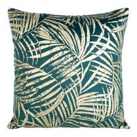 POSZEWKA PALMY LIŚCIE WELUR VELVET 45X45 TURKUSOWA
