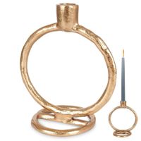 Świecznik Metalowy Złoty Stojak Na Długą Świeczkę Stół Dekoracyjny 19 cm