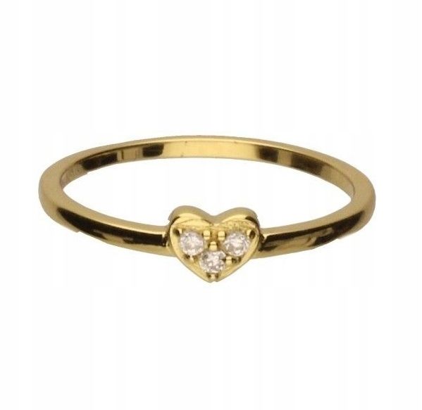PIERŚCIONEK SERDUSZKO CYRKONIE BIAŁE SREBRO POZŁACANE ZŁOCONE #10 zdjęcie 1