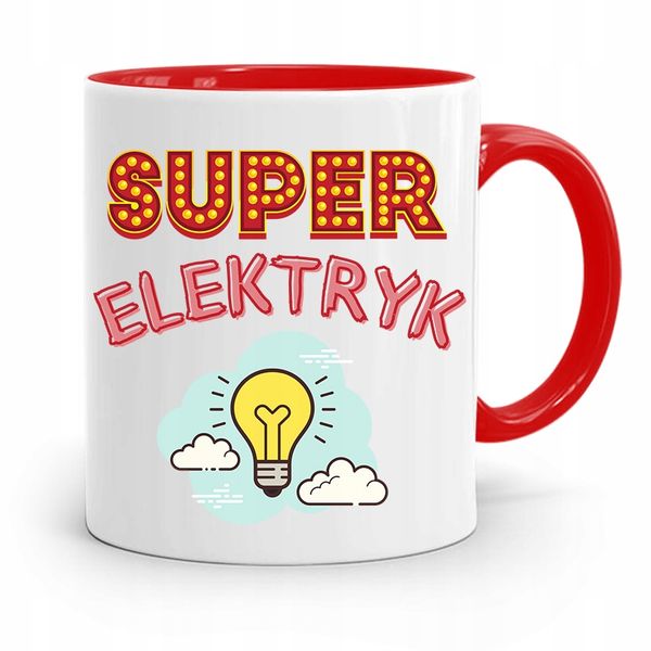 Kubek Czerwony Prezent Elektryka Super Elektryk Z Nadrukiem Ze Zdjęciem zdjęcie 1