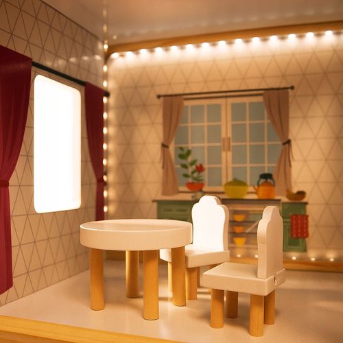 DOMEK DLA LALEK DREWNIANY LED Akcesoria Laleczki 3 Poziomy Duży Mebelki na Arena.pl