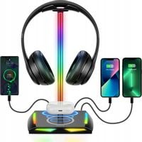 Stojak Na Słuchawki Feegar Hold Podświetlanie Rgb Hub 3X Usb Typ-C QI