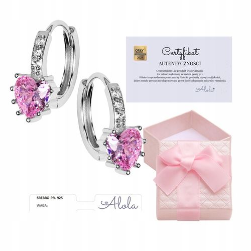 SREBRNE KOLCZYKI DLA DZIEWCZYNKI KÓŁKA SERCE RÓŻOWE 925 PREZENT ZATRZASK na Arena.pl