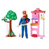 BARBIE STRAŻACZKA ZESTAW Z REMIZĄ STRAŻACKĄ LALKA AKCESORIA FIGURKA PIESKA
