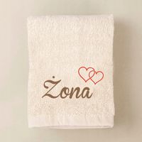 RĘCZNIK Z HAFTEM ecru kremowy beż PREZENT DLA ŻONY 100x50 cm walentynki