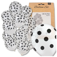 duże balony transparentne przeźroczyste 15 szt czarne kropki party