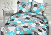 Pościel z kory 160x200 wzór turkusowo-szare sześciokąty
