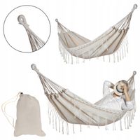 DUŻY MOCNY HAMAK OGRODOWY BOHO HUŚTAWKA MIDAS 3 100x200 ECRU + POKROWIEC