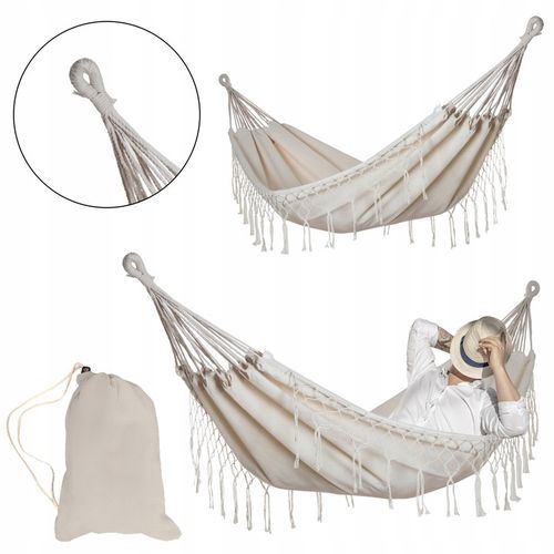 DUŻY MOCNY HAMAK OGRODOWY BOHO HUŚTAWKA MIDAS 3 100x200 ECRU + POKROWIEC na Arena.pl