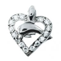 SREBRNY WISIOREK SERDUSZKO Z DELFINKIEM I Z CYRKONIAMI SREBRO PRÓBY 925