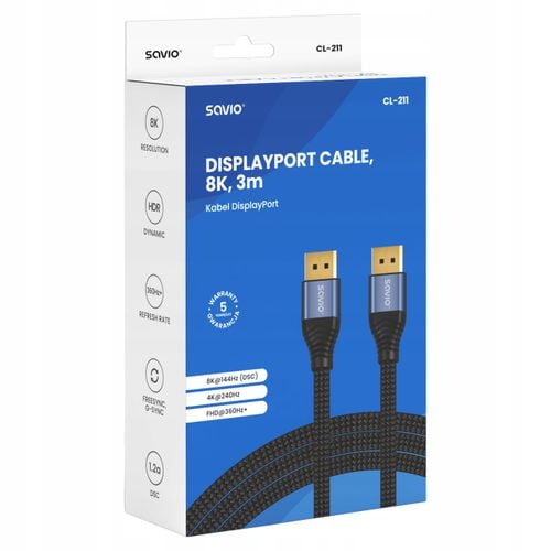 Kabel DisplayPort 2.1 Savio CL-211 3m na Arena.pl