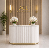 Recepcja glamour biało-złota ryflowana z podświetleniem LED 120 cm