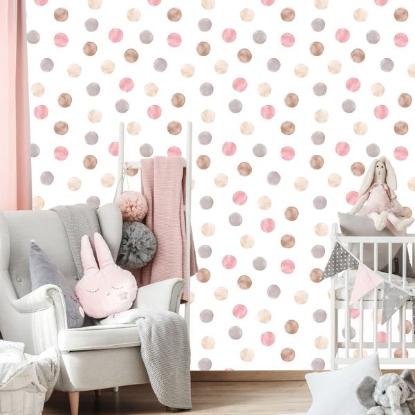 Tapeta Ścienna W Stylu Boho Akwarelowe KROPECZKI Groszki Abstrakcja zdjęcie 8