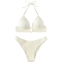 Damski Strój Kąpielowy Bikini Sznurowane z Łańcuszkiem Biały XS 95Poliester