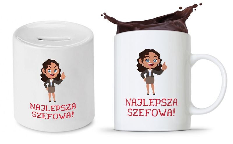 Dla Szefa Szefowej Zestaw Kubek + Skarbonka Z Nadrukiem Ze Zdjęciem zdjęcie 1