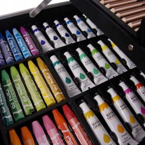 Duży Zestaw Artystyczny w Walizce 145 Elementów Kredki Farby na Arena.pl