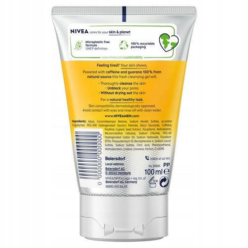 NIVEA MEN Active Energy Żel do mycia twarzy energetyzujący męski 100ml na Arena.pl