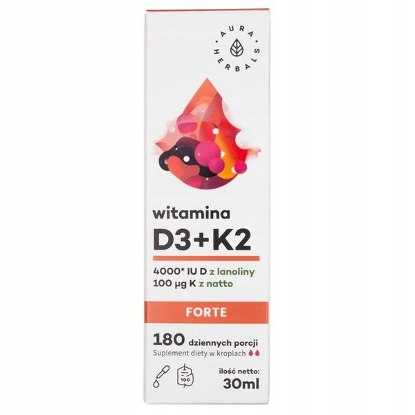 WITAMINA D3 4000 IU FORTE + K2 MK7 100mcg AURA HERBALS W KROPLACH Odporność zdjęcie 6