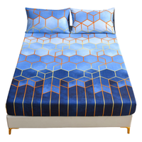 Prześcieradło z gumką 160x200 mikrofibra geometryczne niebieskie wzór