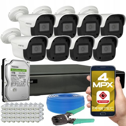 Monitoring cyfrowy IP 8 kamer 4Mpx PoE wbudowany mikrofon podgląd online na Arena.pl