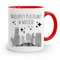 Kubek Czerwony Pszczelarza Najlepszy W Mieście Z Nadrukiem Ze Zdjęciem