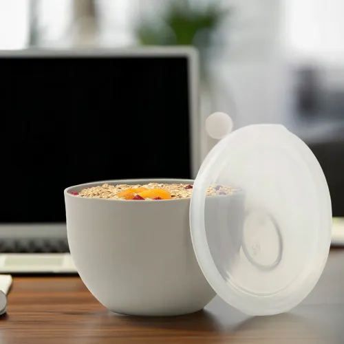 KUBEK NA JOGURT MUSLI OWSIANKĘ 500 ML POJEMNIK PLASTIKOWY Z POKRYWKĄ BEŻOWY na Arena.pl