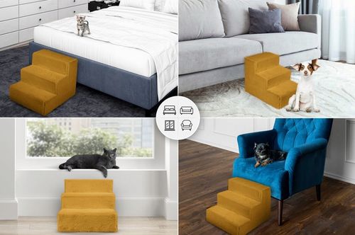 Schodki dla psa 3-stopnie tapicerowane żółte podest dla psa do kanapy na Arena.pl