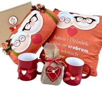 Idealny Prezent dla Babci i Dziadka FAJNY ZESTAW Kubki Poduszka Herbata